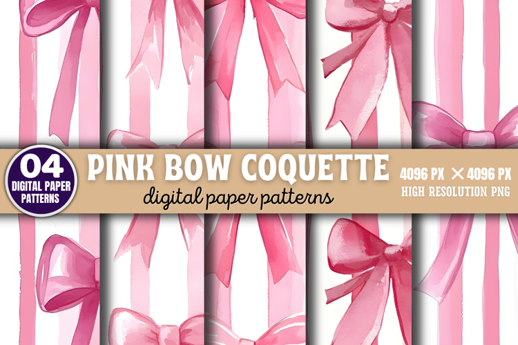 Pink Bow Coquette Digital Paper Background PNG