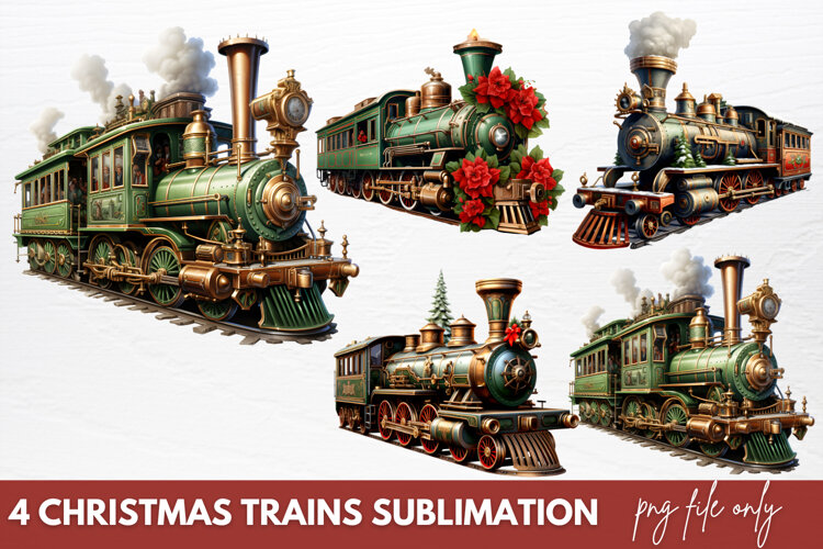Christmas Trains Sublimation Clipart example image 1
