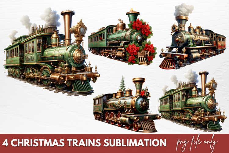Christmas Trains Sublimation Clipart