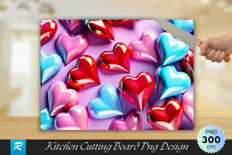 3D Colorful Heart Cutting Board Sublimation Design