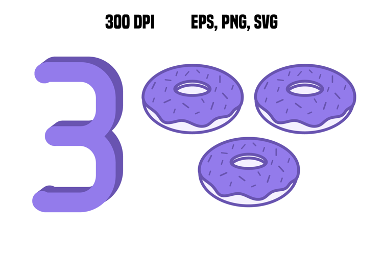 Purple Number Three and Donuts