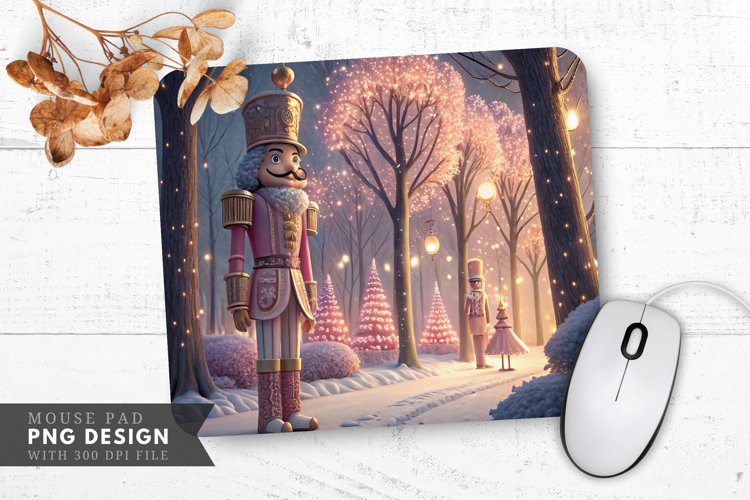 Festive Pink Nutcracker in a Christmas Wonderland Mouse Pad