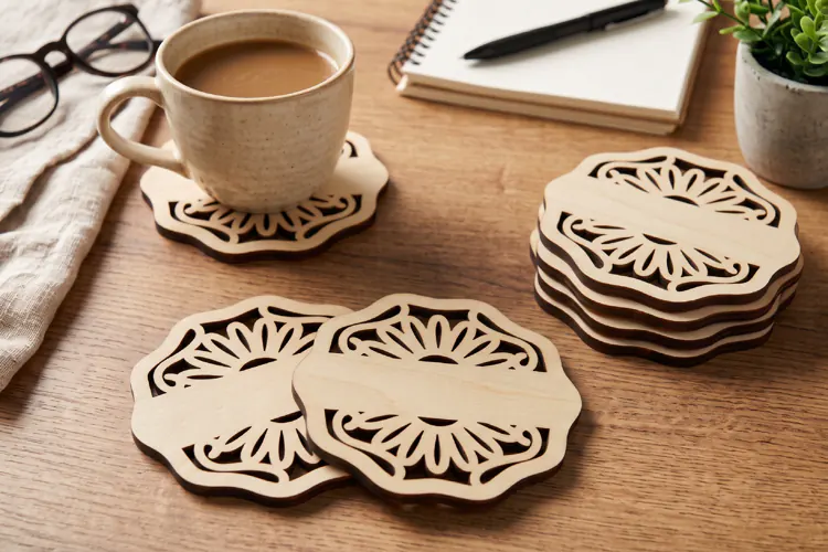 Scalloped Monogram Coaster SVG | Laser Cut Blank Template