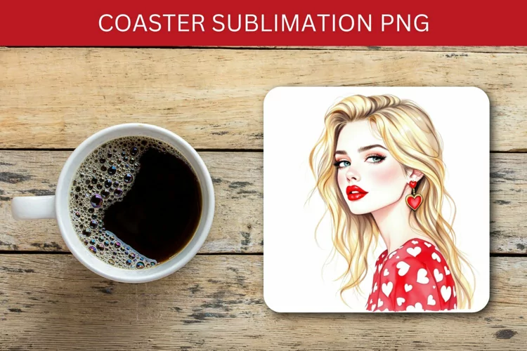 valentine square coaster - blonde girl