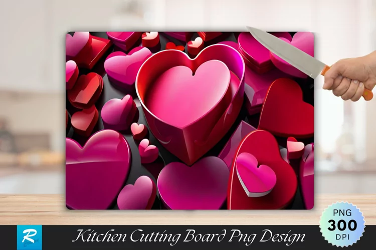 3D Heart Cutting Board Sublimation Design