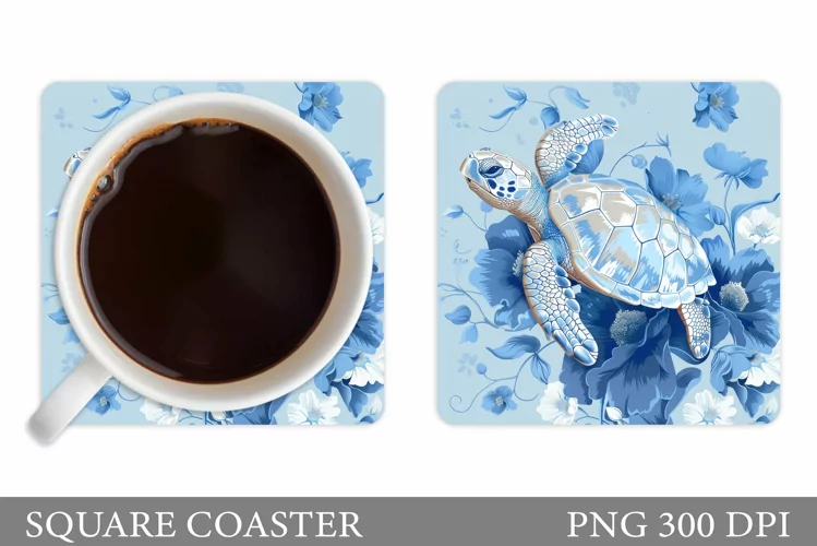 Turtle Square Coaster Design. Sea Turtle Coaster Sublimation