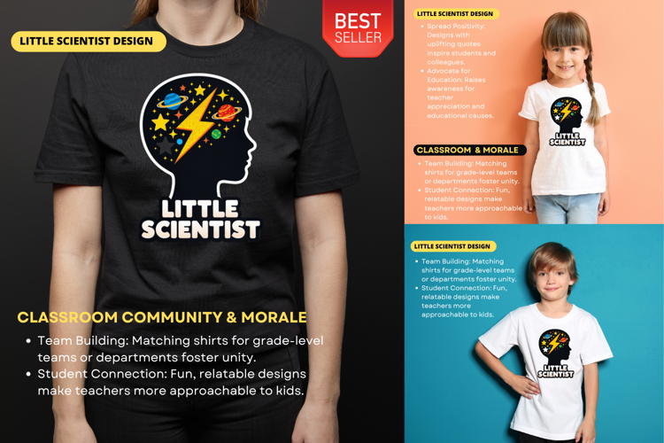 LITTLE SCIENTIST Teacher STEM Design Science Classroom tee