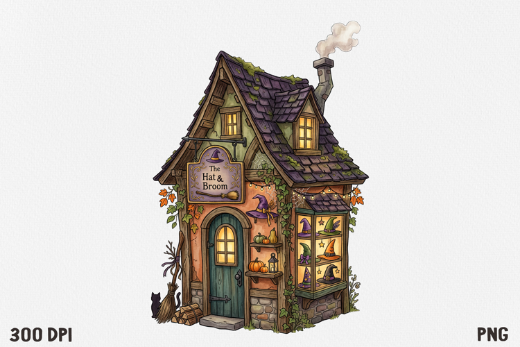 Whimsical Fantasy Cottage Clipart PNG, Autumn Shop House.