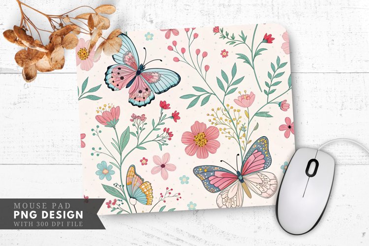 Butterfly and Flower Wrapping Paper Pattern Mouse Pad PNG