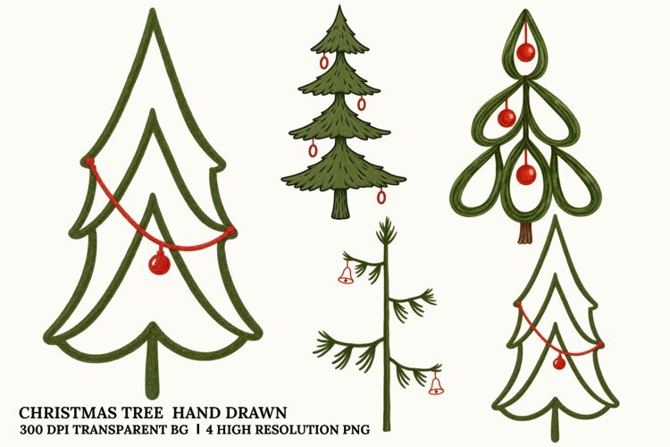 Hand Drawn Christmas Tree PNG, Rustic Holiday Sublimation example image 1