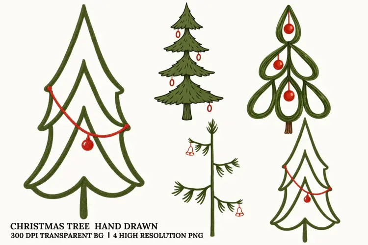 Hand Drawn Christmas Tree PNG, Rustic Holiday Sublimation