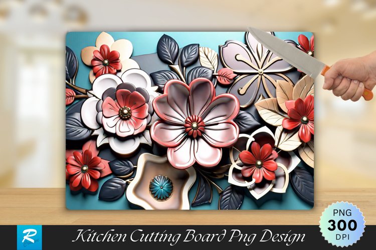 3D Flowers Cutting Board Sublimation Design example image 1