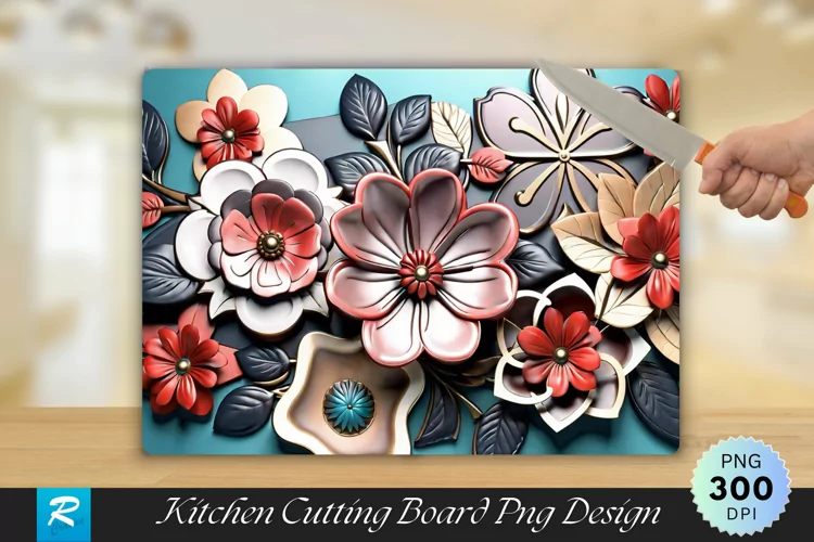3D Flowers Cutting Board Sublimation Design