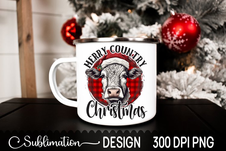 Merry Country Christmas Sublimation Design - Heifer PNG example image 1