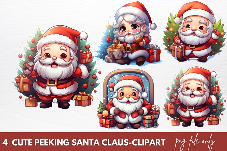 Cute Christmas Santa Claus Peeking Clipart