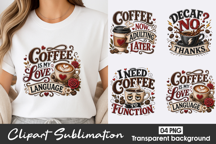 Coffee Love Language Vintage Clipart Sublimation PNG