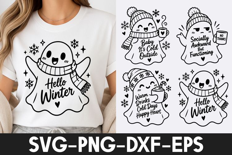 Cute Winter Ghost Snowflake SVG PNG