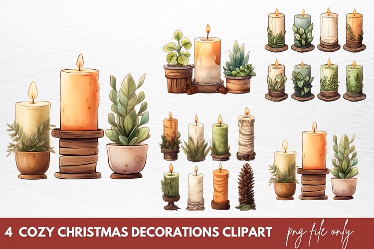 Cozy Christmas Decorations Clipart Sublimation