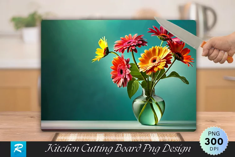 Gerberas Flowers Cutting Board Sublimation Design