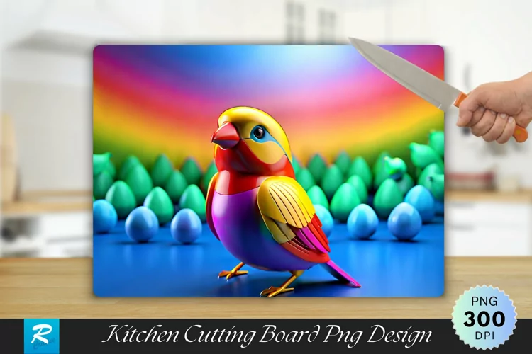 3D Colorful Bird Cutting Board Sublimation Design