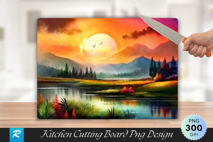Handmade Nature Painting Cutting Board Sublimation Design example image 1