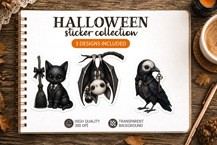Cute Gothic Halloween Stickers Dark Academia Creepy school