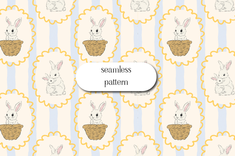 Easter Bunny Seamless Pattern, Vintage Nursery Spring Art