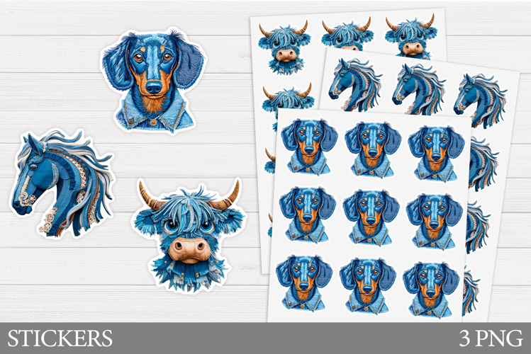 Denim Animals Stickers Design. Denim Stickers Printable