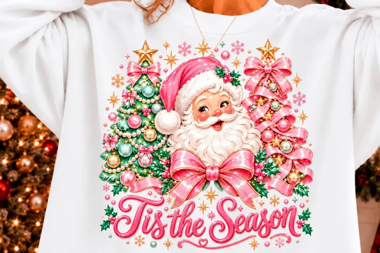 Tis the Season Pink Santa Christmas PNG