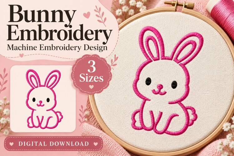 Cute Bunny Outline Embroidery Design example image 1