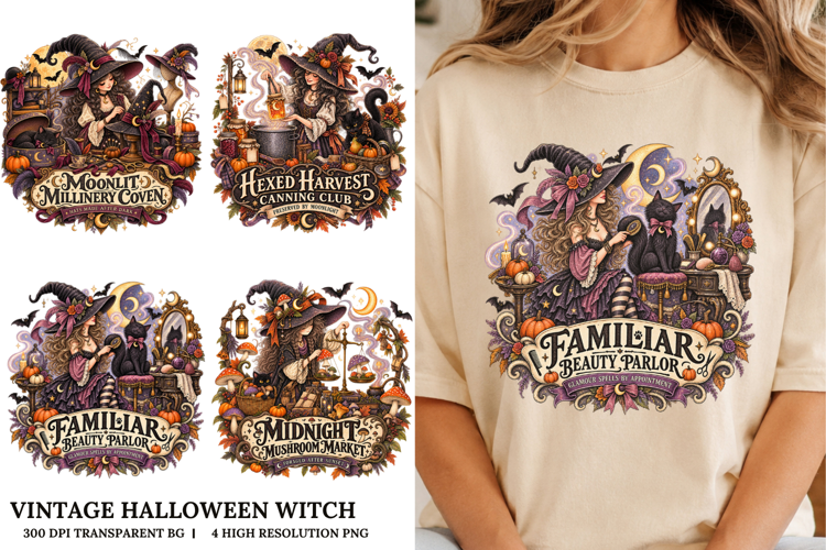 Vintage Halloween Witch Watercolor Clipart PNG