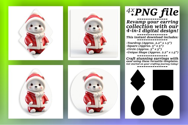 Round 3D Chibi Christmas Earrings - Sublimation Ready example image 1