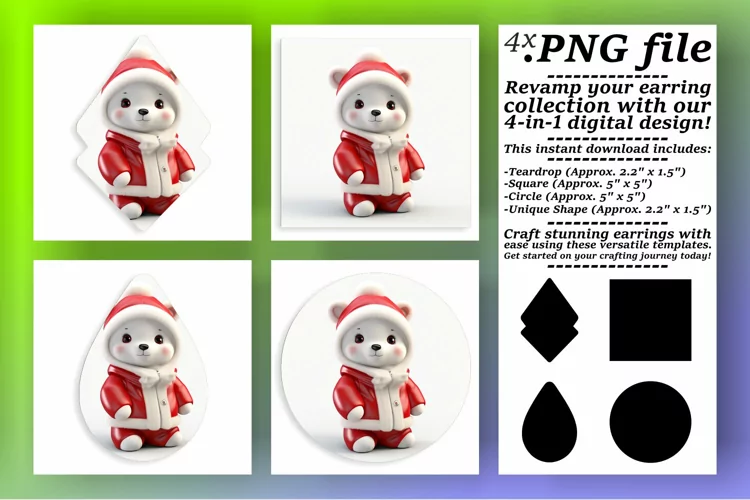 Round 3D Chibi Christmas Earrings - Sublimation Ready