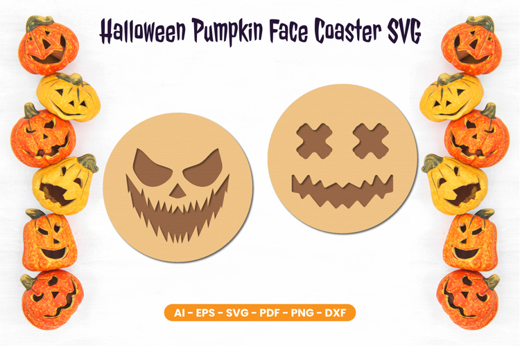 Halloween Pumpkin Face Coaster SVG | Laser Cut