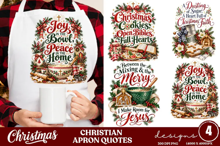 4 Christian Christmas Apron PNG Designs, 4 Faith Christmas B