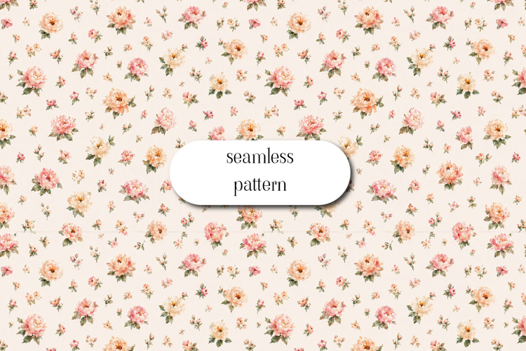 Peach Floral Seamless Pattern, Small Vintage Rose Print