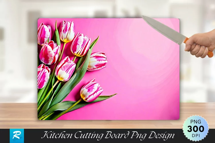 Fresh Lush Bouquet of Pink Tulips Cutting Board PNG Design