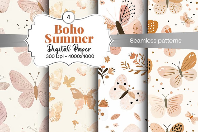 Summer Boho digital paper Seamless backgrounds example image 1