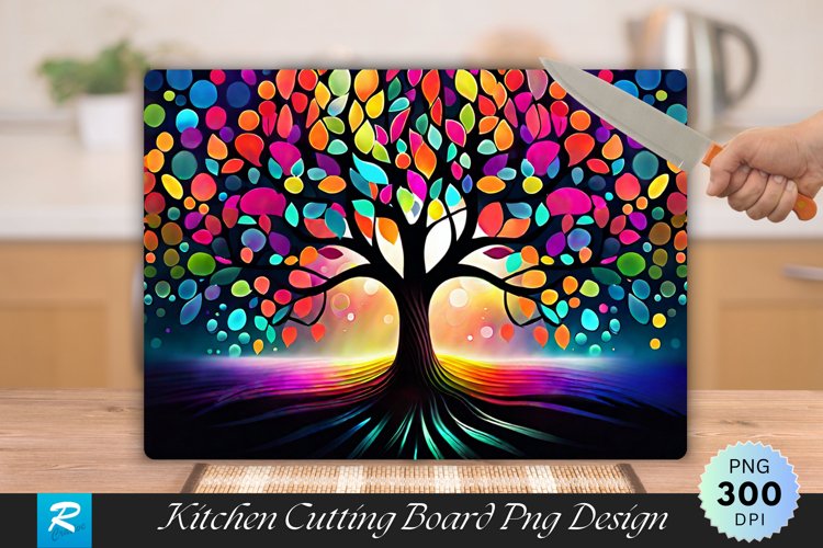 Colorful Tree Cutting Board Sublimation Design
