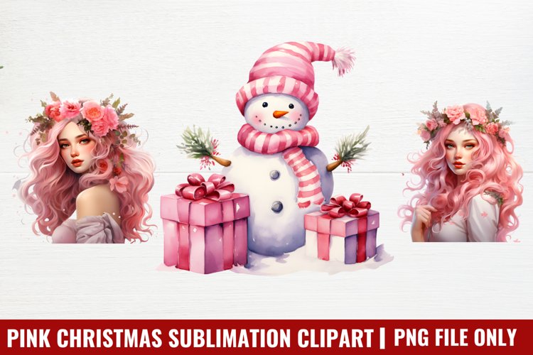 Pink Christmas Sublimation Clipart example image 1