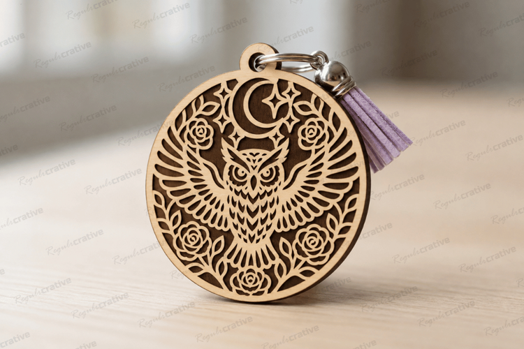 Mandala Owl Round Keychain Laser Cut SVG File mandala owl sv