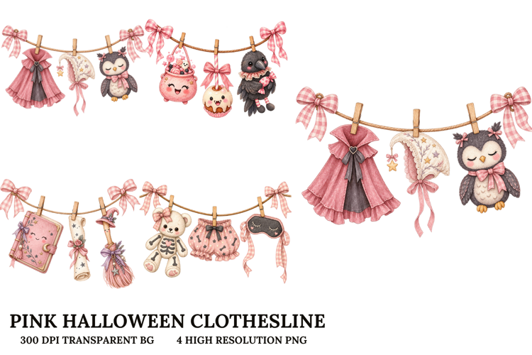 Pink Halloween Clothesline Cute Spooky Sublimation PNG
