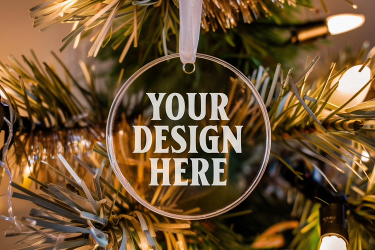 Acrylic Christmas Ornament Mockups | Clear Round Holiday
