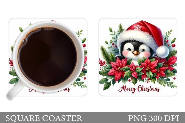 Cute Penguin Coaster Sublimation. Christmas Coaster Design example image 1