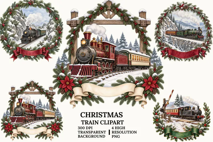 Christmas Round Clipart Rustic Winter Home and Nativity PNG