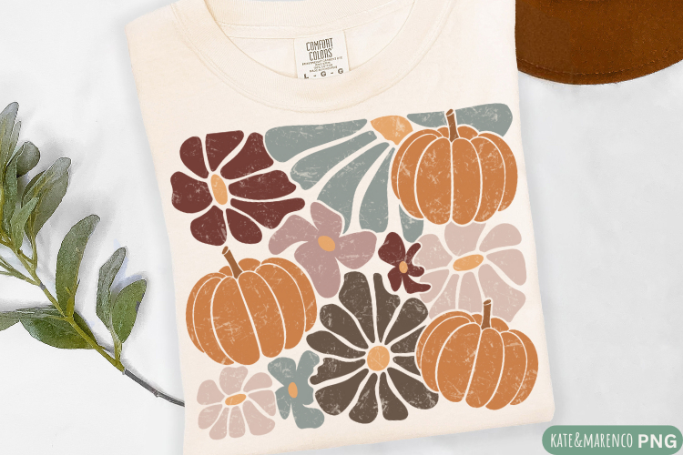 Boho Fall PNG | Boho Floral Pumpkin PNG | Retro Fall PNG