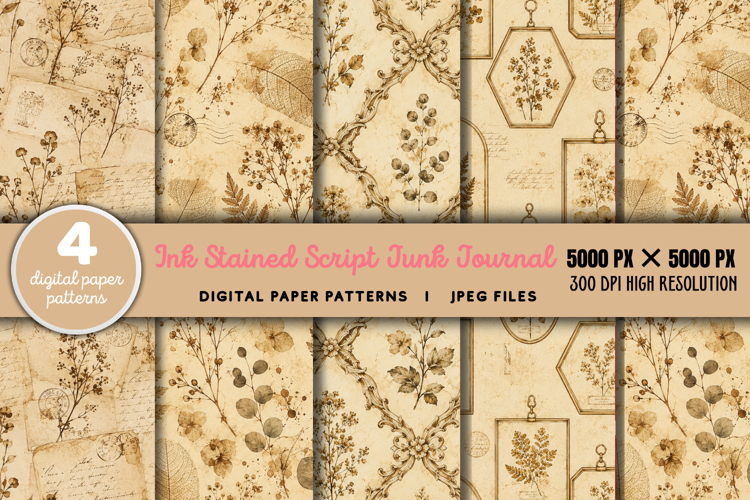 Ink Stained Script Junk Journal JPG