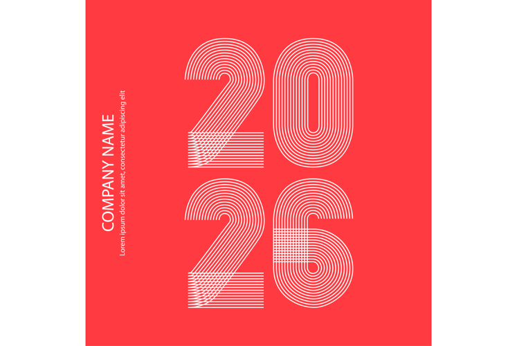 Modern minimal cover background with 2026 numbers on red