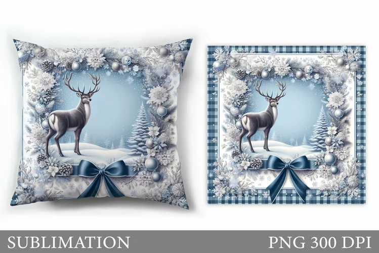 Christmas Deer Pillow Design. Christmas Pillow Sublimation
