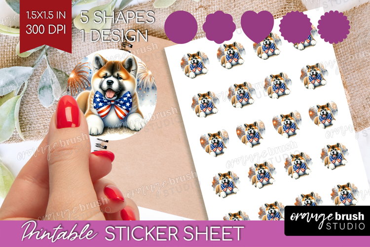 Akita Dog Round Sticker Patriotic Dog Printable Sticker